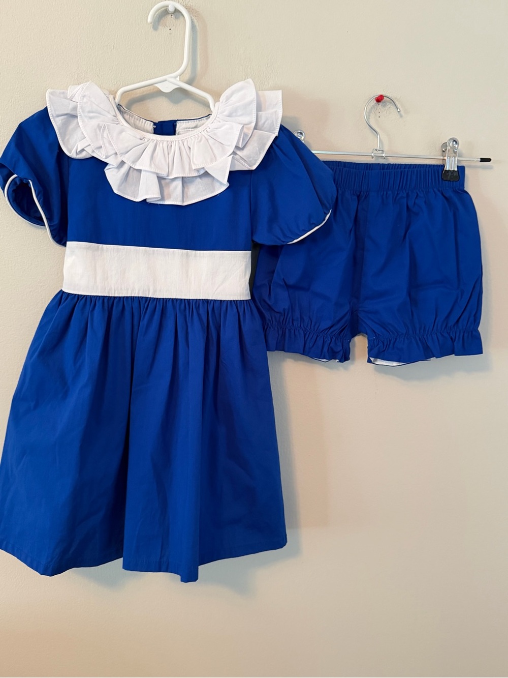 The Yellow Lamb Blue and White Ruffle Collar Dress